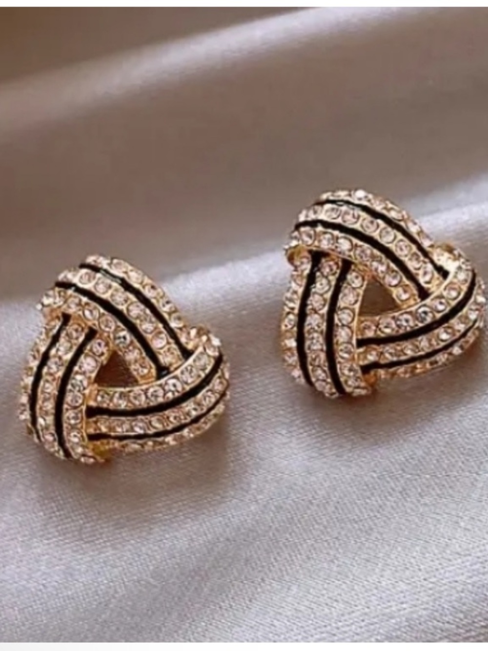 NEW! Stunning Elegant Triangle Diamond and Black Accents Gold Post Earrings